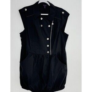 Y2K Dereon Women Black Dress 1X Bubble Fleur De Li 1X Pockets Goth Grunge